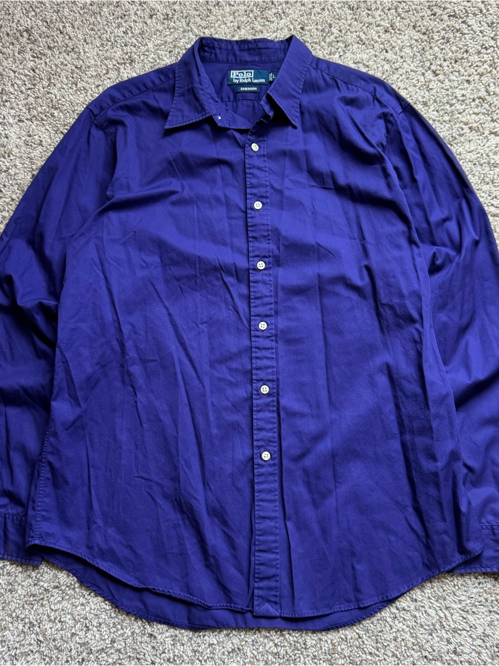 Vtg Polo Ralph Lauren Emerson Purple Solid Cotton Woven Button Up Shirt Men’s L